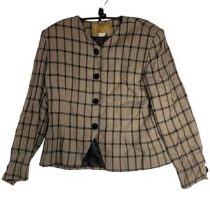 Vintage Saville Blazer Womens 12 Plaid Checkered Button Front Career Made in USA